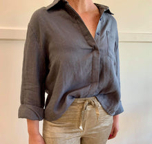 Load image into Gallery viewer, Denim Blue Linen Top with collar +
