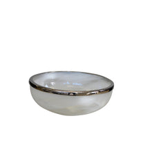 Load image into Gallery viewer, White Milk Salad Bowl with Stainless Steel Rim
