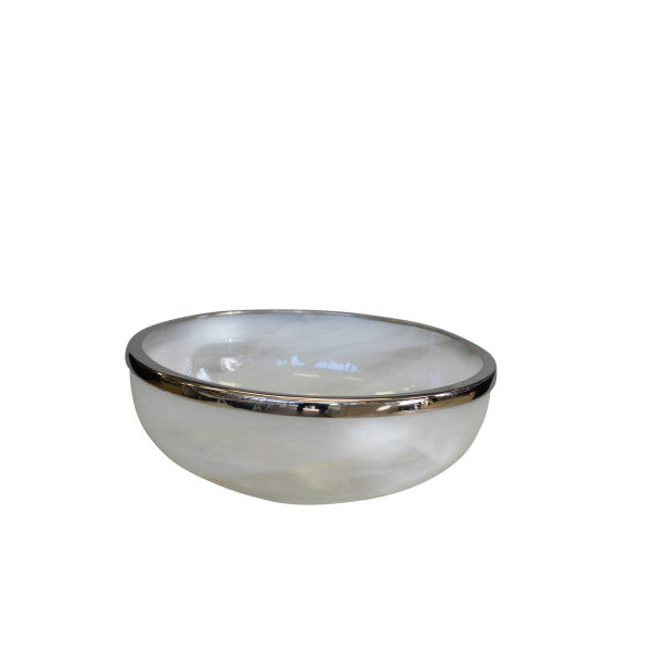 White Milk Salad Bowl with Stainless Steel Rim