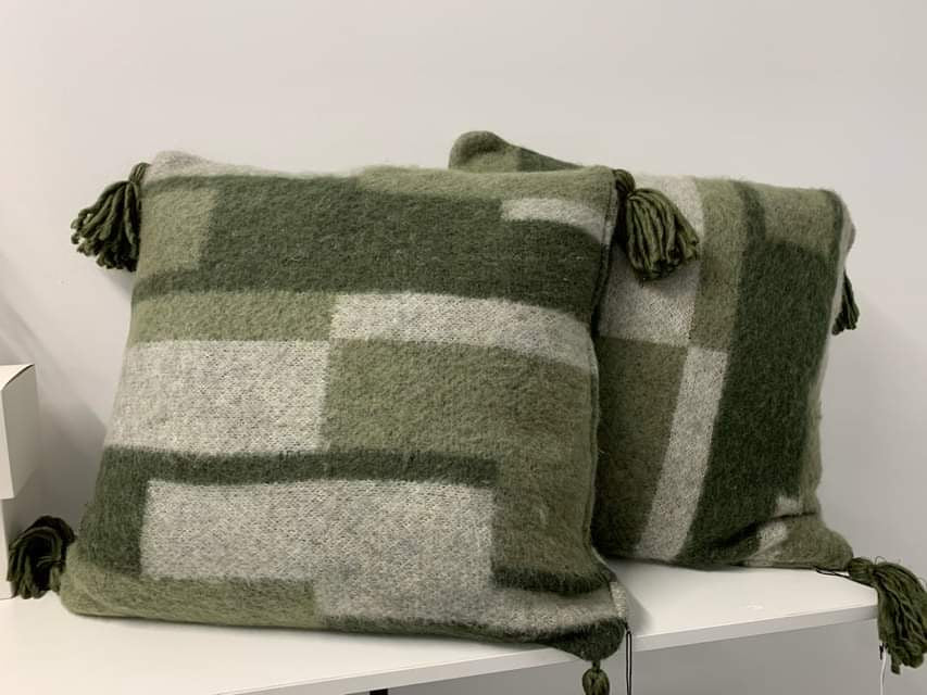 Loui Wool Blend Cushion - Natural Grey/Green *
